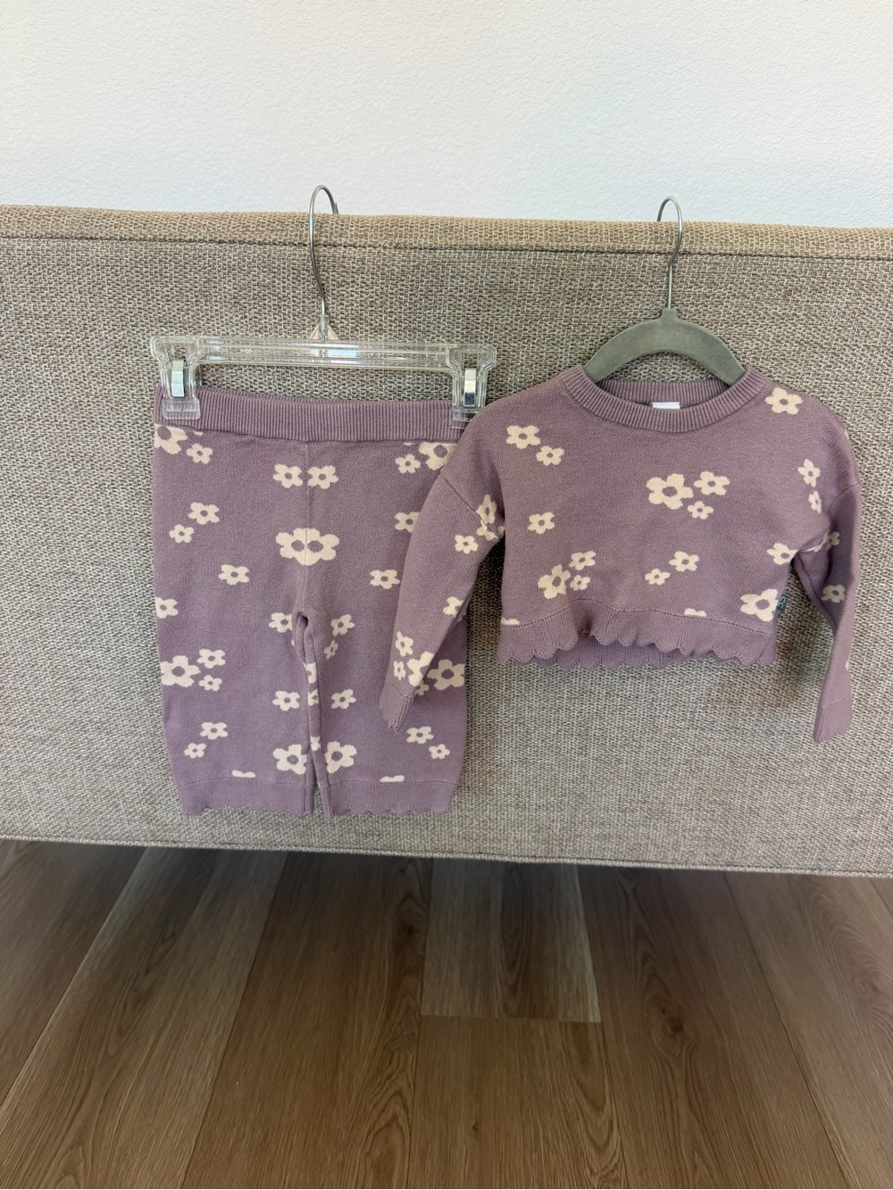 Girls' Purple Floral Knit Pajama Set - Cozy Two-Piece